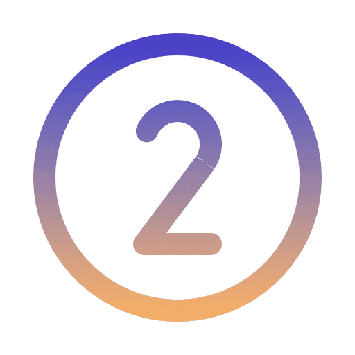An icon of the number 2 inside a circle. The whole icon is colored with a purple-to-orange gradient