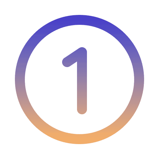 An icon of the number 1 inside a circle. The whole icon is colored with a purple-to-orange gradient